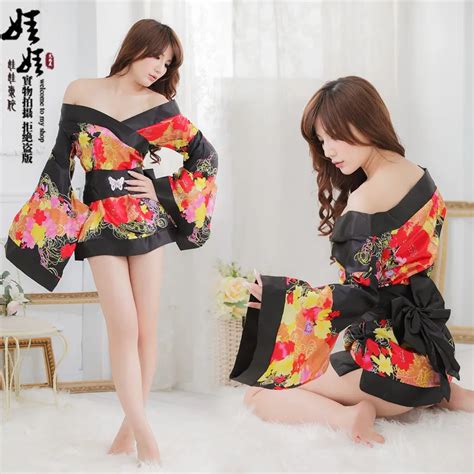 Frete Grátis Quimono Japonês Sexy Lingerie Preto Flor Conjunto Quimono