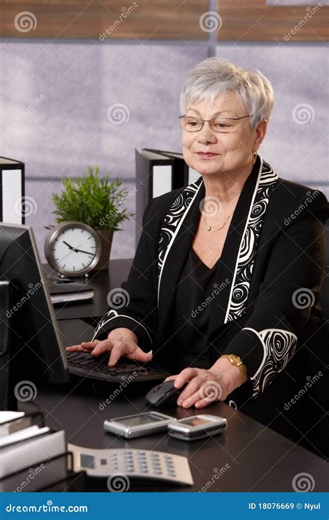 Senior Businesswoman Working In Office Stock Image Image Of American