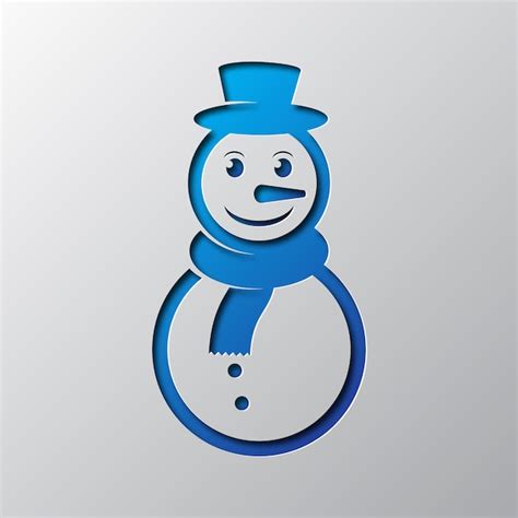 Arte De Papel Del Icono De Muñeco De Nieve Azul Ilustración Vectorial Vector Premium