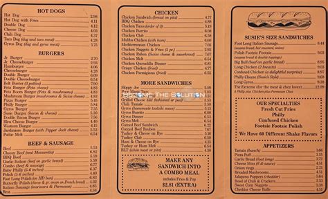 Susies Drive Thru Carry Out Menu Chicago Scanned Menu With Prices