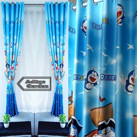 Jual Hordeng Jendela Gorden Pintu Minimalis Karakter Doraemon Biru