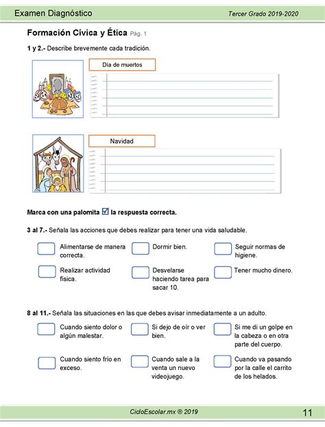 Examen Diagnóstico Tercer Grado 2019 2020 Imagenes Educativas