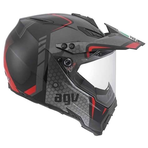 Capacete AGV AX 8 Dual Evo GT Viseira Preto Vermelho Grid Motors