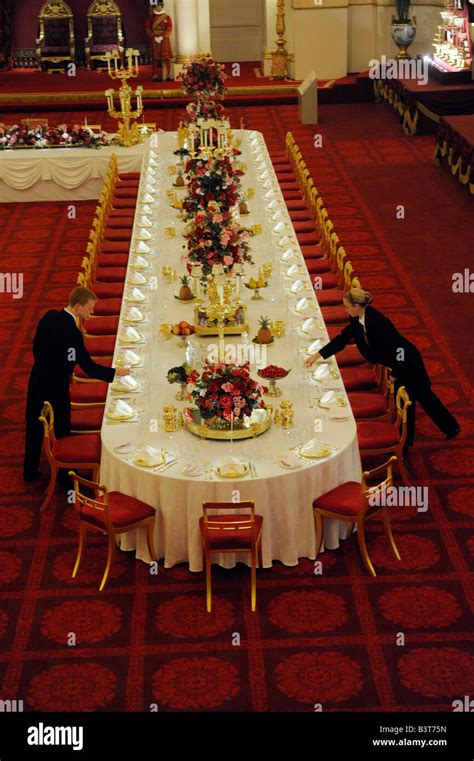 The Ballroom at Buckingham palace in London England set up for a State ...