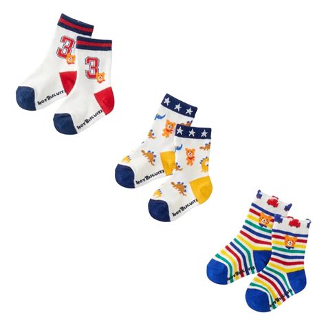 Miki House Hot Biscuits Kids Socks 3 Pack Blue Set Little Orange