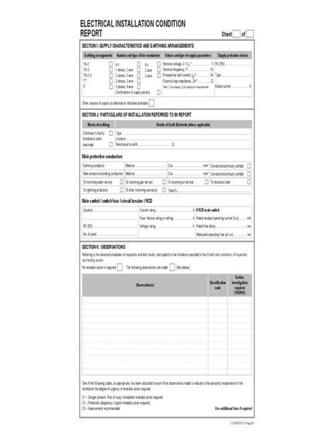 Sample Electrical Installation Condition Report Form Free Download