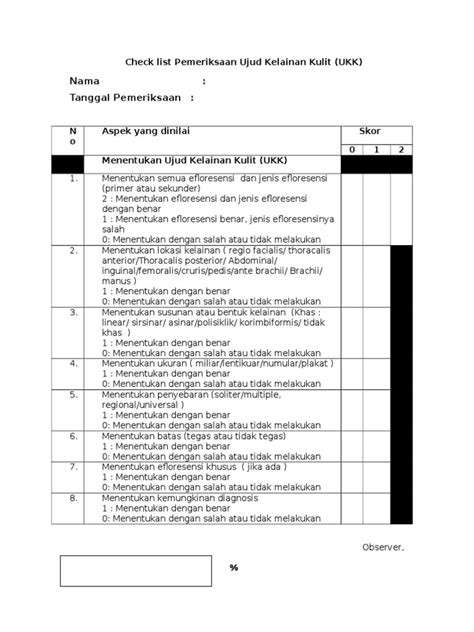 Check List Pemeriksaan Ujud Kelainan Kulit Pdf