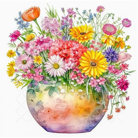 Vase Of Mixed Flowers Bundle Clipart High Quality Jpgs Etsy