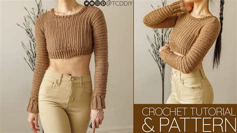 Crochet Cropped Long Sleeve Sweater Pattern And Tutorial Diy Youtube