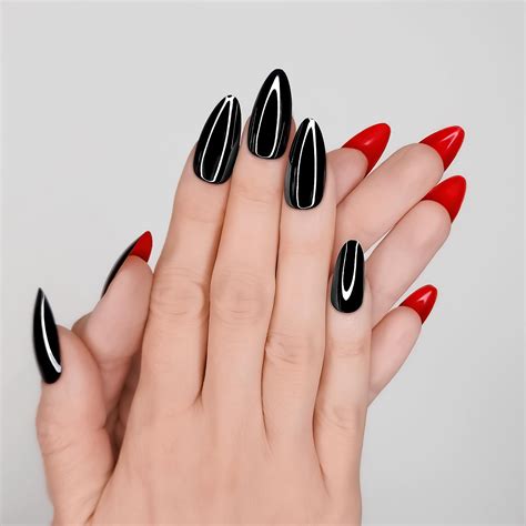 Hypnaughty 30 Pcs Revenge Almond Black Glossy Press On Nails With