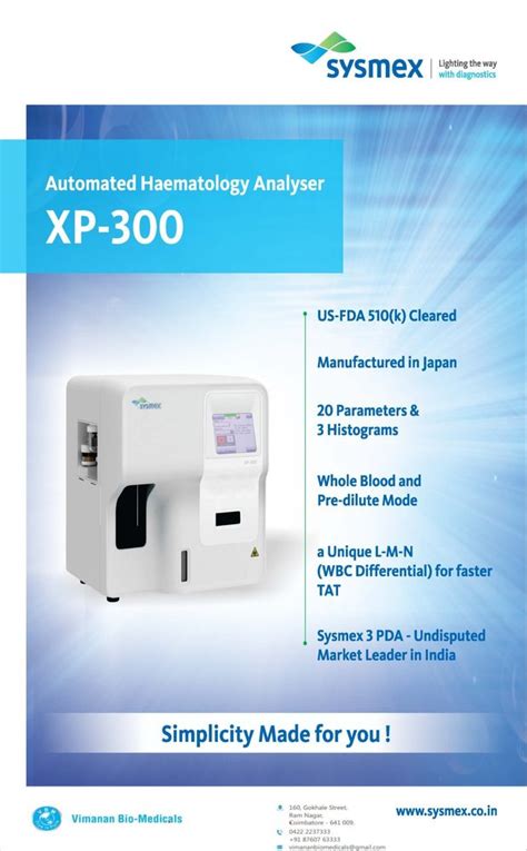 3 Part Automatic Sysmex XP 300 Automated Hematology Analyzer At Rs