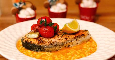 Pumpkin Risotto With Salmon And Cherry Tomato Recipe Yummly