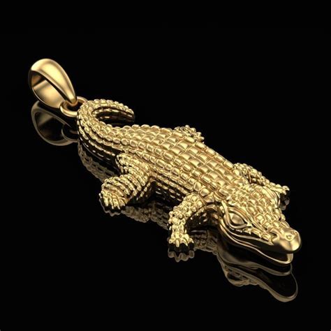 14kt Gold Over Crocodile Pendantcrocodile Pendant Etsy Pendant