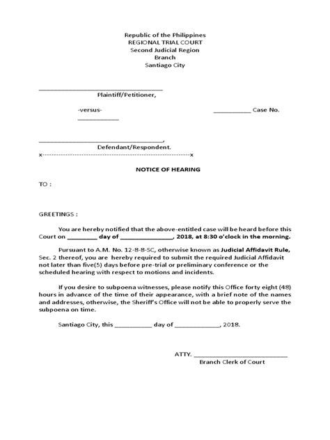 Notice Of Hearing