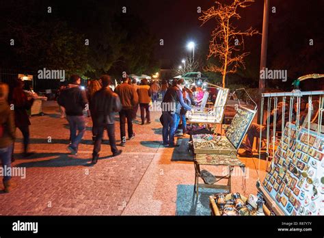 Night Walk On The Pedestrians Streets Of Thissio In Athens Greece