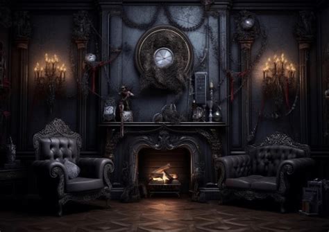 Premium Ai Image A Dimly Lit Room With A Fireplace And A Clock On The