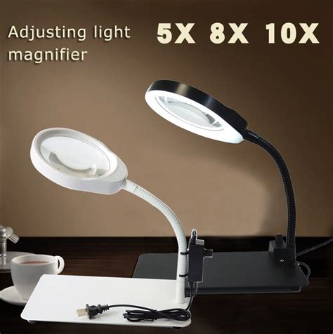 5x 8x 10x Desktop Magnifying Glass With Usb Led Lights Illuminated White Optical Glass Magnifer