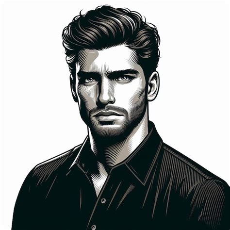 Un Dibujo En Blanco Y Negro De Un Hombre Con Barba Vector Premium