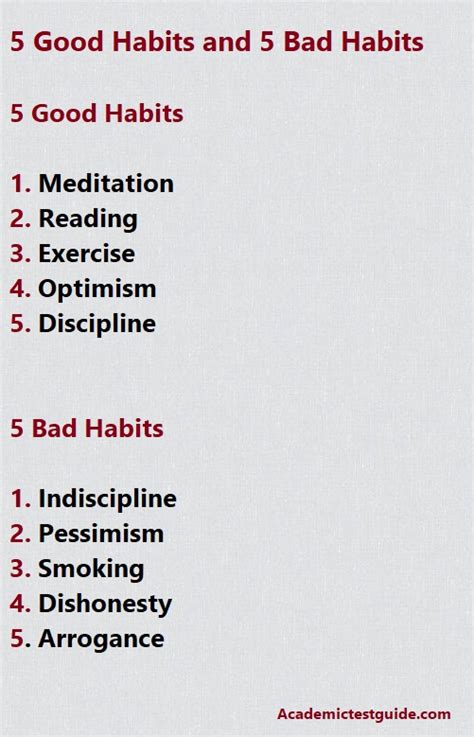 5 Good Habits and 5 Bad Habits