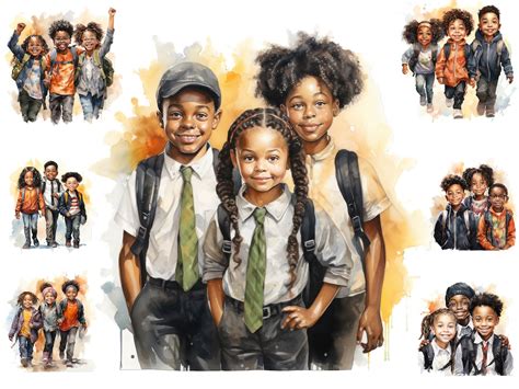 Watercolour African American Kids Clipart, Kids Back to School Png ...