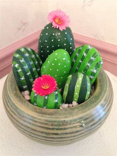 If You Have A Brown Thumb These Painted Cactus Rocks Are Just The Thing