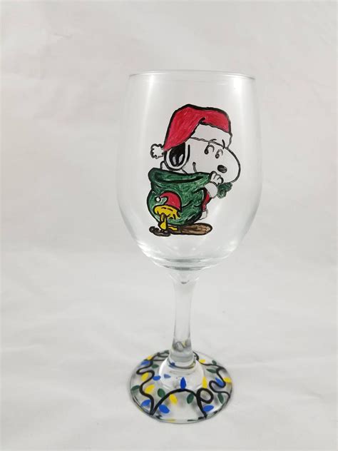 Snoopy Christmas Wine Glass Snoopy Christmas Snoopy T Etsy