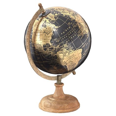 Globe Terrestre M Tal Noir Et Or Socle Bois Manguier Objet D Coratif