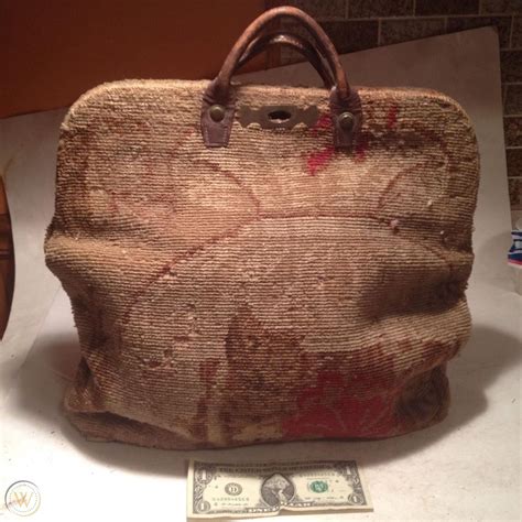 Antique Authentic Civil War Era Carpet Bag Haversack Classic Suitcase