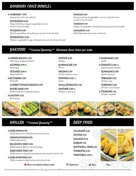 Osaka Sushi Japanese Restaurant menu in Layton, Utah, USA