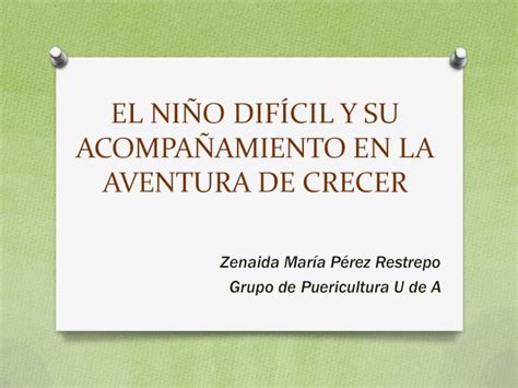 Pdf El NiÑo DifÍcil Y Su AcompaÑamiento En La Aventura De