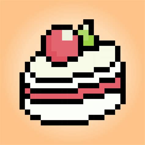 Pixel 8 Bit A Piece Of Cake Birthday Cake In Vector Illustration For