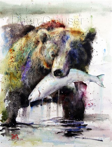 Brown Bear And Salmon Watercolor Print By Dean Crouser Etsy In 2020