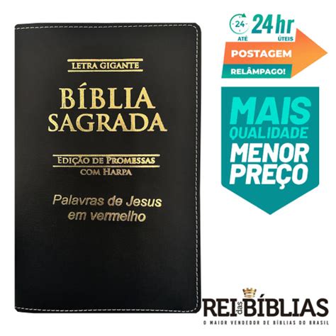 Biblia Sagrada Letra Gigante Luxo Popular Preta Harpa Rc Em