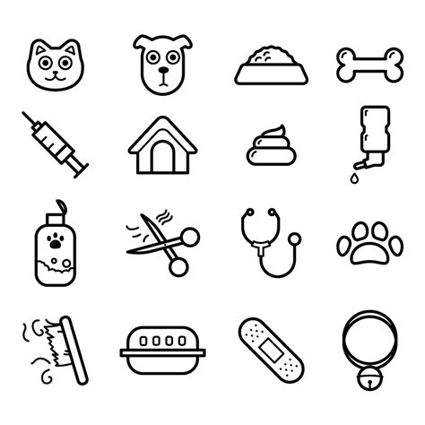 Premium Vector Cute Vet Icon Set Simple Line Icons Of Pets Toys And