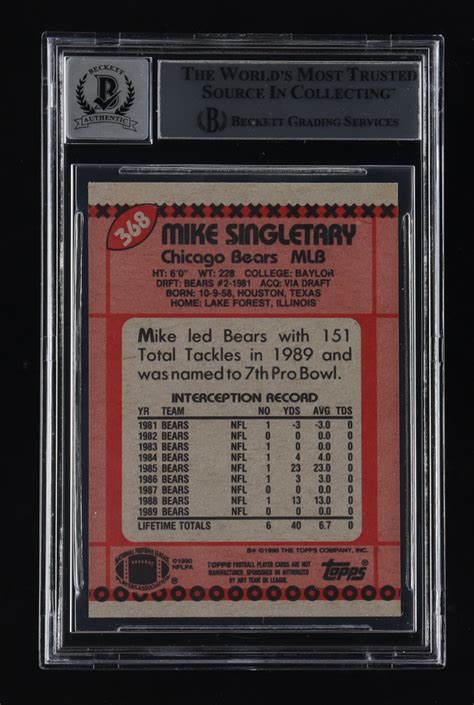 Mike Singletary Signed 1990 Topps #368 (BGS | Autograph Graded 10) | Pristine Auction