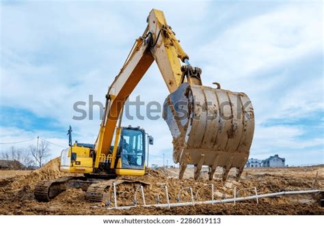 Excavator Dig Trenches Construction Site Trench Stock Photo 2286019113