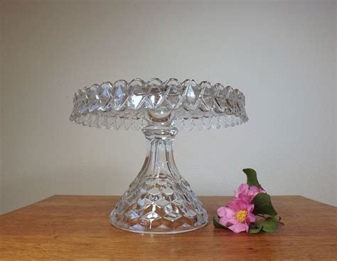 Fostoria American Round Pedestal Cake Stand Clear Etsy Glass Cake Plate Fostoria American