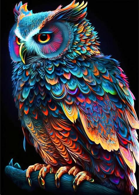 QENSPE 5D Diamond Painting Kit Colourful Owl Diamond Art For Adults