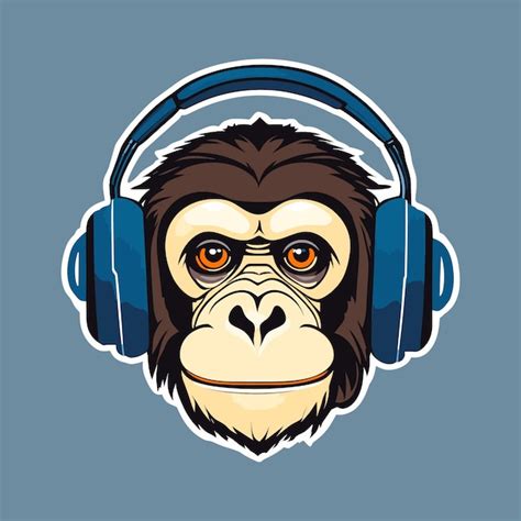 Premium Vector Monkey In Headphones Logo Sticker Vector Image