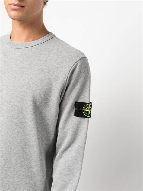 Stone Island Compass Patch Cotton Sweatshirt Grey FARFETCH