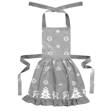 Retro Silver Grey Christmas Apron Ragged Rose