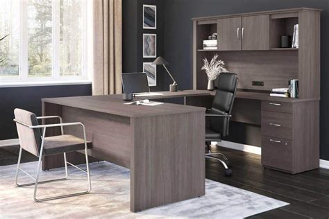 Bestar Logan U Shaped Desk With Pedestal And Hutch — Wholesale