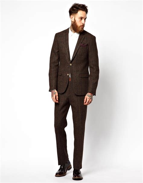 Lyst Asos Slim Fit Suit Jacket In Harris Tweed In Brown For Men