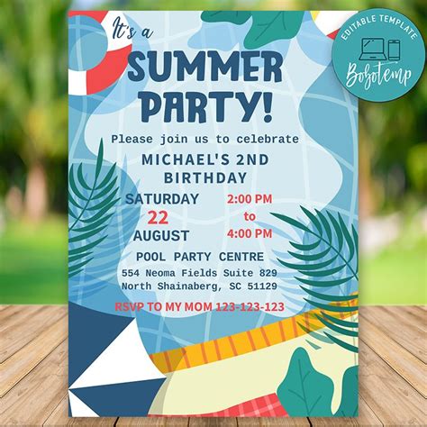 Editable Summer Party Birthday Invitations Instant Download | Createpartylabels