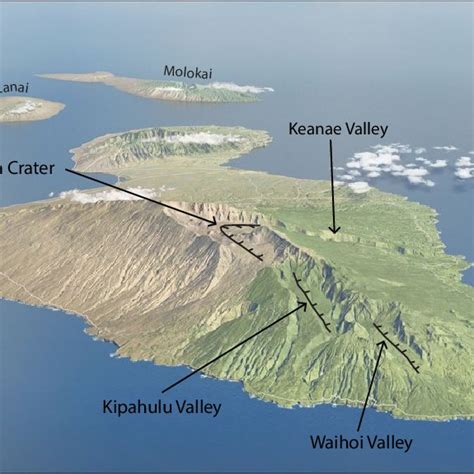 Relief map of Haleakala volcano showing approximate scarp locations ...