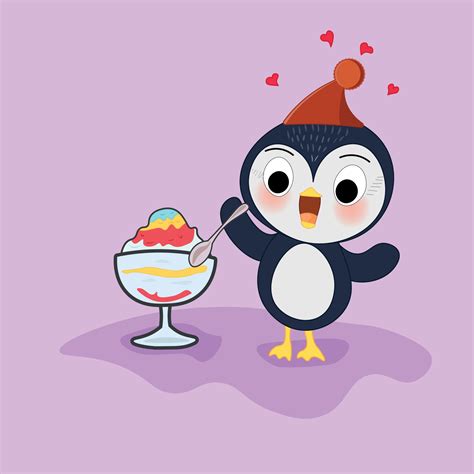 Cute Penguin Eats Ice Cream With Ice Cream Cup 14028779 Vector Art At