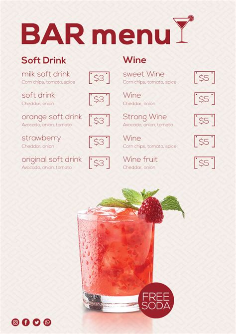 Bar Menu Template Free Psd Room Surf