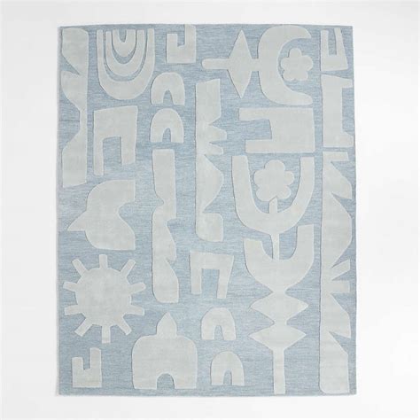 Geometric Cutout Blue Wool Kids Area Rug 8x10 Crate And Kids Canada