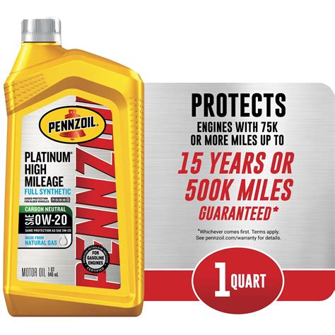 Pennzoil Platinum Full Synthetic High Mileage 0w 20 Motor Oil 1 Quart