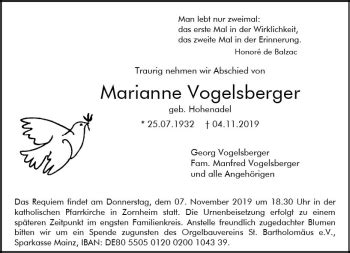 Traueranzeigen Von Marianne Vogelsberger Vrm Trauer De